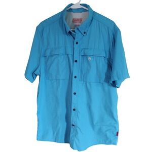Coleman Short‎ Sleeve Shirt Adventure Outdoor Stretch Slim Fit Blue Mens L SEE